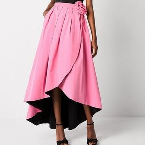 Johnny Wujek‎ Pink and Black Rosette Accent Prom Maxi Skirt NWT